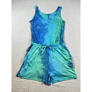NWT Lascana Women’s 42 Blue Tie Dye Sleeveless Tank Romper Beachwear Jumpsuit